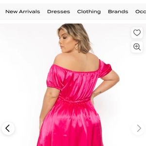 Curvy Sense NATASHA SATIN BODYCON DRESS Fuschia Off Shoulder Stretch 4X